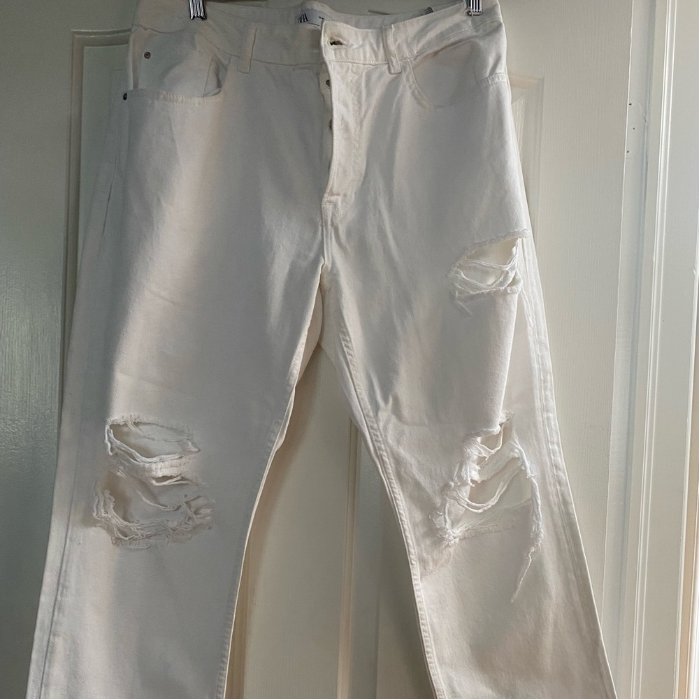 Zara white skinny ripped jeans